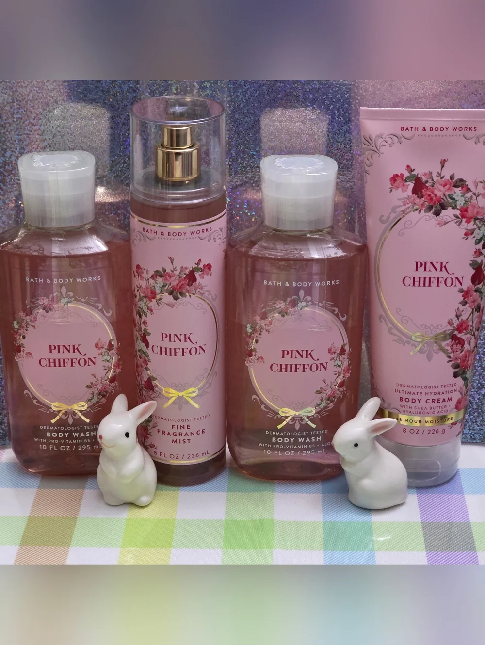 Bath & Body Works Pink Chiffon 4 Piece Moisturizing Body Care Set NEW Rare